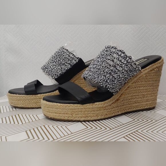 Karl Lagerfeld Celie Cutout Espadrille Wedge Sandals Sz 7M / 37.5B 4" We… - Picture 1 of 13